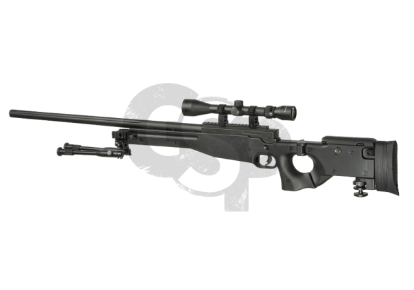 Well AW .338 sniper rifle Set upgraded schwarz Federdruck - 6mm BB - ab 18