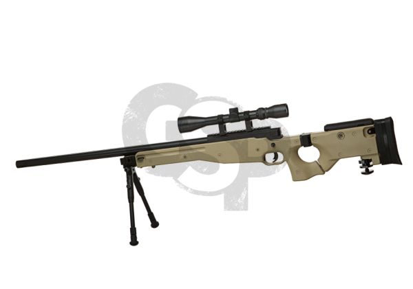 Well AW .338 sniper rifle Set upgraded tan Federdruck - 6mm BB - ab 18