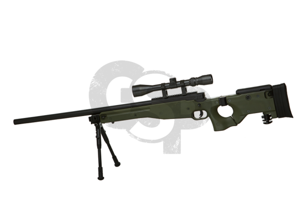 Well AW .338 sniper rifle Set upgraded OD green Federdruck - 6mm BB - ab 18
